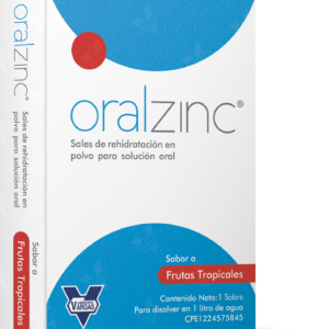 Oralzinc Sales de Rehidratación Oral con Zinc, sobres de polvo sabor Frutas Tropicales para la prevención y tratamiento de la deshidratación por diarrea o vómito en adultos y niños, reponiendo rápidamente electrolitos.